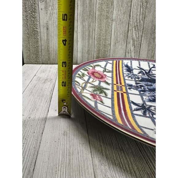 Vintage Oriental Accent Decorative Wall Plate Blue Pink Floral Design 12'' Round - Picture 6 of 6